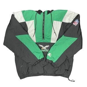 Vintage 90s Philadelphia Eagles NFL Starter Jacket 1/4 Zip Pullover Kelly Green